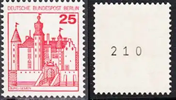 BERLIN 1978 Michel-Nummer 587 postfrisch EINZELMARKE m/ rücks.Rollennummer 210 - Burgen & Schlösser: Burg Gemen