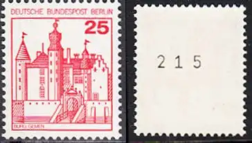 BERLIN 1978 Michel-Nummer 587 postfrisch EINZELMARKE m/ rücks.Rollennummer 215 - Burgen & Schlösser: Burg Gemen