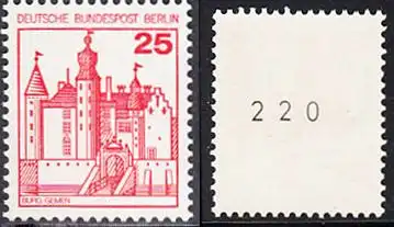 BERLIN 1978 Michel-Nummer 587 postfrisch EINZELMARKE m/ rücks.Rollennummer 220 - Burgen & Schlösser: Burg Gemen