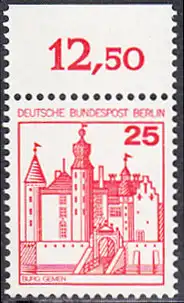 BERLIN 1978 Michel-Nummer 587 postfrisch EINZELMARKE RAND oben (b) - Burgen & Schlösser: Burg Gemen