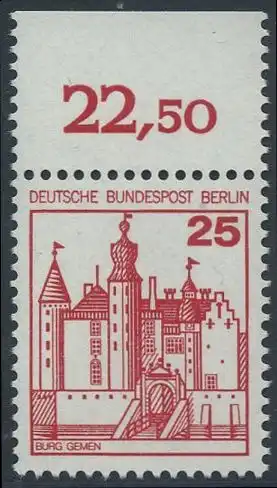 BERLIN 1978 Michel-Nummer 587 postfrisch EINZELMARKE RAND oben (d) - Burgen & Schlösser: Burg Gemen