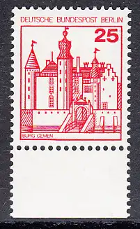 BERLIN 1978 Michel-Nummer 587 postfrisch EINZELMARKE RAND unten - Burgen & Schlösser: Burg Gemen