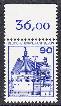 BERLIN 1978 Michel-Nummer 588 postfrisch EINZELMARKE RAND oben (b) - Burgen & Schlösser: Burg Vischering