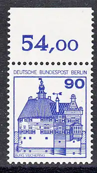 BERLIN 1978 Michel-Nummer 588 postfrisch EINZELMARKE RAND oben (d) - Burgen & Schlösser: Burg Vischering