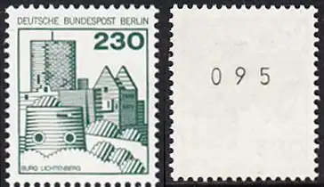 BERLIN 1978 Michel-Nummer 590 postfrisch EINZELMARKE m/ rücks.Rollennummer 095 - Burgen & Schlösser: Burg Lichtenberg