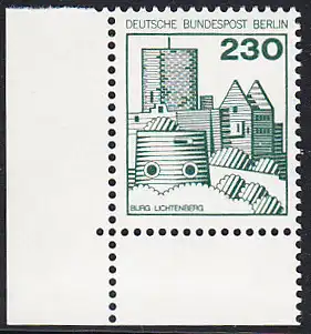 BERLIN 1978 Michel-Nummer 590 postfrisch EINZELMARKE ECKRAND unten links - Burgen & Schlösser: Burg Lichtenberg