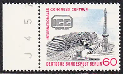 BERLIN 1979 Michel-Nummer 591 postfrisch EINZELMARKE RAND links (d) - Internationales Congress-Centrum (ICC), Berlin