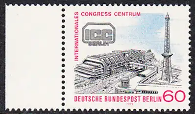 BERLIN 1979 Michel-Nummer 591 postfrisch EINZELMARKE RAND links (a) - Internationales Congress-Centrum (ICC), Berlin