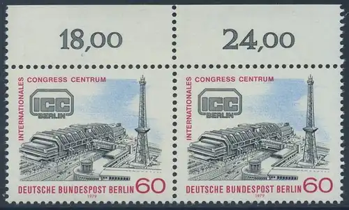 BERLIN 1979 Michel-Nummer 591 postfrisch horiz.PAAR RAND oben - Internationales Congress-Centrum (ICC), Berlin