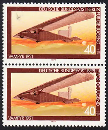 BERLIN 1979 Michel-Nummer 592 postfrisch vert.PAAR - Luftfahrt: Segelflugzeug Vampyr