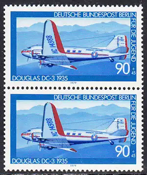 BERLIN 1979 Michel-Nummer 595 postfrisch vert.PAAR - Luftfahrt: Verkehrsflugzeug Douglas DC-3