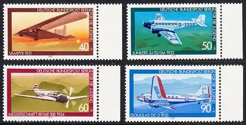 BERLIN 1979 Michel-Nummer 592-595 postfrisch SATZ(4) EINZELMARKEN RÄNDER rechts - Luftfahrt