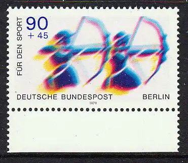 BERLIN 1979 Michel-Nummer 597 postfrisch EINZELMARKE RAND unten - Sporthilfe: Bogenschießen