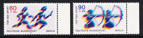 BERLIN 1979 Michel-Nummer 596-597 postfrisch SATZ(2) EINZELMARKEN RÄNDER rechts - Sporthilfe: Staffellauf / Bogenschießen