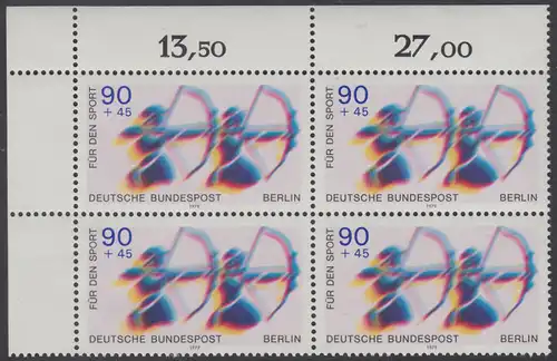 BERLIN 1979 Michel-Nummer 597 postfrisch BLOCK ECKRAND oben links - Sporthilfe: Bogenschießen