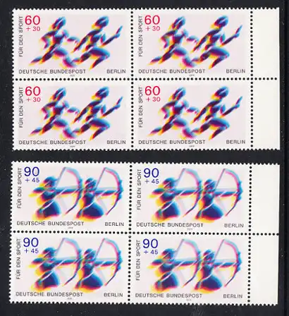 BERLIN 1979 Michel-Nummer 596-597 postfrisch SATZ(2) BLÖCKE RÄNDER rechts - Sporthilfe: Staffellauf / Bogenschießen