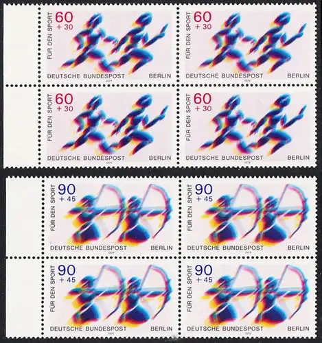 BERLIN 1979 Michel-Nummer 596-597 postfrisch SATZ(2) BLÖCKE RÄNDER links - Sporthilfe: Staffellauf / Bogenschießen