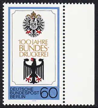 BERLIN 1979 Michel-Nummer 598 postfrisch EINZELMARKE RAND rechts - Bundesdruckerei Berlin
