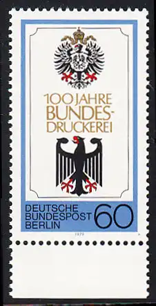 BERLIN 1979 Michel-Nummer 598 postfrisch EINZELMARKE RAND unten - Bundesdruckerei Berlin