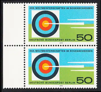 BERLIN 1979 Michel-Nummer 599 postfrisch vert.PAAR RAND links (a) - Weltmeisterschaften im Bogenschießen, Berlin