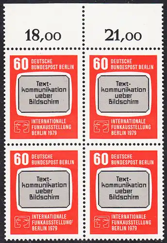 BERLIN 1979 Michel-Nummer 600 postfrisch BLOCK RÄNDER oben (a02) - Internationale Funkausstellung (IFA), Berlin