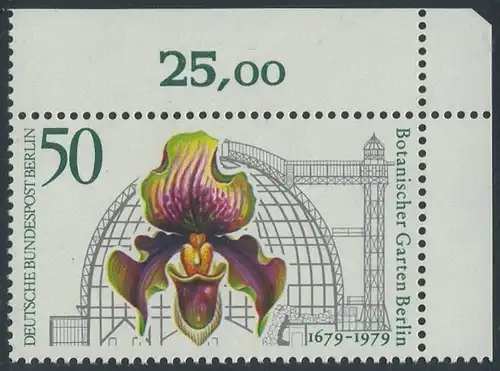 BERLIN 1979 Michel-Nummer 602 postfrisch EINZELMARKE ECKRAND oben rechts - Botanischer Garten Berlin