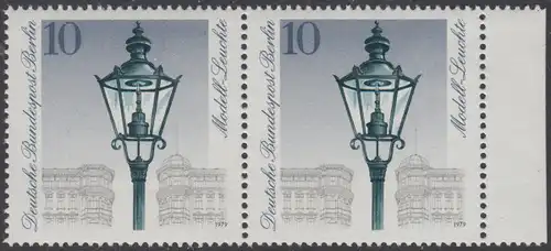 BERLIN 1979 Michel-Nummer 603 postfrisch horiz.PAAR RAND rechts - Historische Straßenlaternen: Gasbetriebene Modell-Leuchte