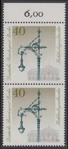 BERLIN 1979 Michel-Nummer 604 postfrisch vert.PAAR RAND oben - Historische Straßenlaternen: Elektrische Kohlenbogenleuchte
