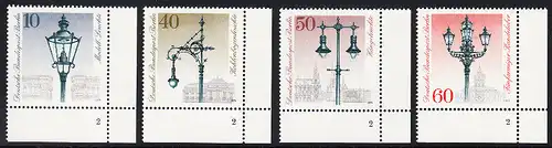 BERLIN 1979 Michel-Nummer 603-606 postfrisch SATZ(4) EINZELMARKEN ECKRÄNDER unten rechts (FN/b) - Historische Straßenlaternen