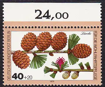 BERLIN 1979 Michel-Nummer 607 postfrisch EINZELMARKE RAND oben - Blätter, Blüten und Früchte des Waldes: Lärche