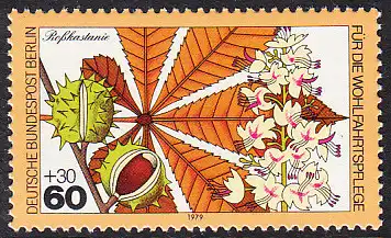 BERLIN 1979 Michel-Nummer 609 postfrisch EINZELMARKE - Blätter, Blüten und Früchte des Waldes: Rosskastanie