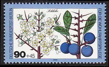 BERLIN 1979 Michel-Nummer 610 postfrisch EINZELMARKE - Blätter, Blüten und Früchte des Waldes: Schlehe