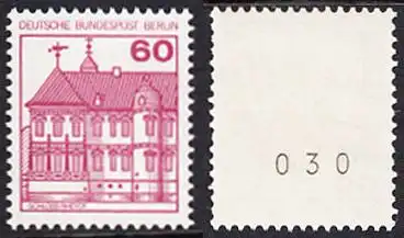 BERLIN 1979 Michel-Nummer 611 postfrisch EINZELMARKE m/ rücks.Rollennummer 030 - Burgen & Schlösser: Schloss Rheydt
