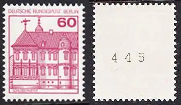 BERLIN 1979 Michel-Nummer 611 postfrisch EINZELMARKE m/ rücks.Rollennummer 445 - Burgen & Schlösser: Schloss Rheydt