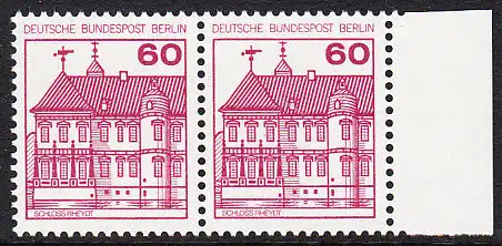 BERLIN 1979 Michel-Nummer 611 postfrisch horiz.PAAR RAND rechts - Burgen & Schlösser: Schloss Rheydt