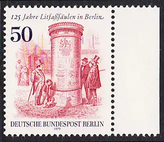 BERLIN 1979 Michel-Nummer 612 postfrisch EINZELMARKE RAND rechts - Litfaßsäulen