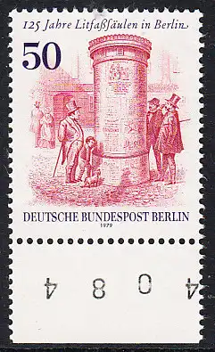 BERLIN 1979 Michel-Nummer 612 postfrisch EINZELMARKE RAND unten (BZ) - Litfaßsäulen