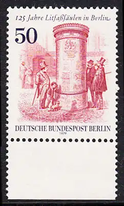 BERLIN 1979 Michel-Nummer 612 postfrisch EINZELMARKE RAND unten (a) - Litfaßsäulen