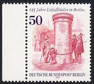 BERLIN 1979 Michel-Nummer 612 postfrisch EINZELMARKE RAND links - Litfaßsäulen