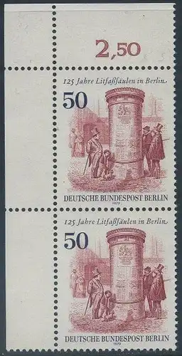 BERLIN 1979 Michel-Nummer 612 postfrisch vert.PAAR ECKRAND oben links - Litfaßsäulen