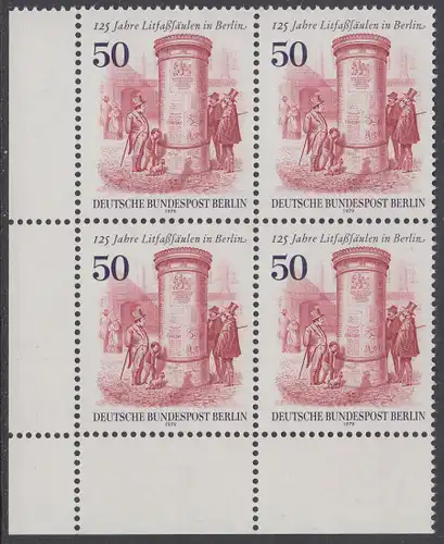 BERLIN 1979 Michel-Nummer 612 postfrisch BLOCK ECKRAND unten links - Litfaßsäulen