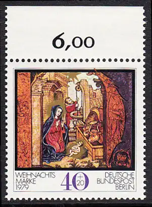 BERLIN 1979 Michel-Nummer 613 postfrisch EINZELMARKE RAND oben (a) - Weihnachten