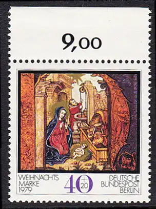 BERLIN 1979 Michel-Nummer 613 postfrisch EINZELMARKE RAND oben (b) - Weihnachten