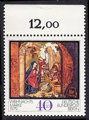 BERLIN 1979 Michel-Nummer 613 postfrisch EINZELMARKE RAND oben (c) - Weihnachten
