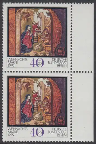 BERLIN 1979 Michel-Nummer 613 postfrisch vert.PAAR RAND rechts - Weihnachten