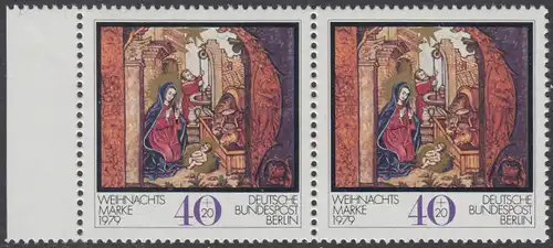 BERLIN 1979 Michel-Nummer 613 postfrisch horiz.PAAR RAND links - Weihnachten