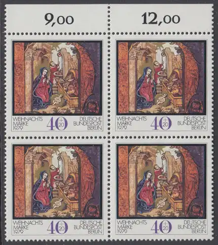 BERLIN 1979 Michel-Nummer 613 postfrisch BLOCK RÄNDER oben - Weihnachten
