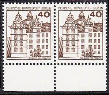 BERLIN 1980 Michel-Nummer 614 postfrisch horiz.PAAR RAND unten - Burgen & Schlösser: Renaissance-Schloss Wolfsburg