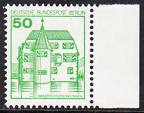 BERLIN 1980 Michel-Nummer 615 postfrisch EINZELMARKE RAND rechts - Burgen & Schlösser: Wasserschloß Inzlingen