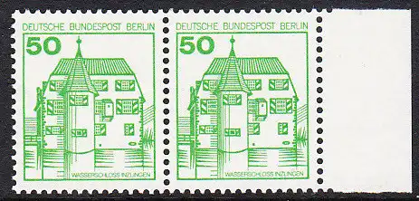 BERLIN 1980 Michel-Nummer 615 postfrisch horiz.PAAR RAND rechts - Burgen & Schlösser: Wasserschloß Inzlingen